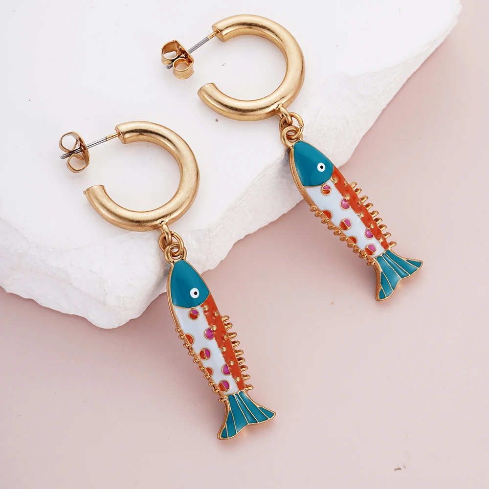 Exquisite Small Fishing Earrings Boho Blue Fish Charms Ocean Jewelry Boho Jewelry Fashion Hot Ear Pendant Gift Women Accessories