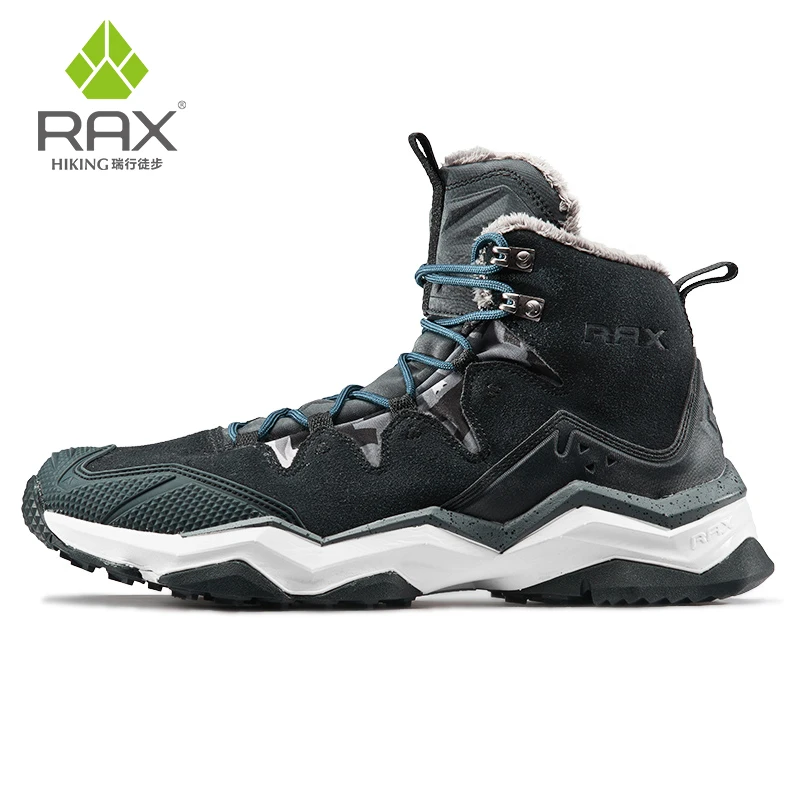 RAX Hiking Boots Men Waterproof Winter Snow Boots Fur lining Lightweight Trekking Shoes Warm Outdoor Sneakers Mountain Boots Men