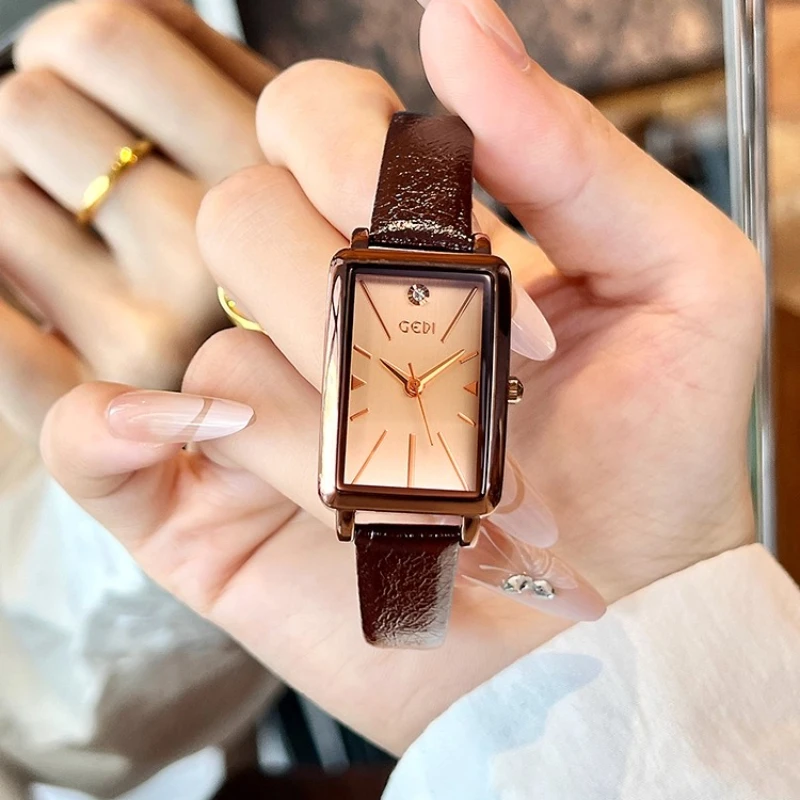 New Rectangular Elegant Temperament Women's Watches Genuine Leather Leather Waterproof Quartz Watches Vintage Women's Watches