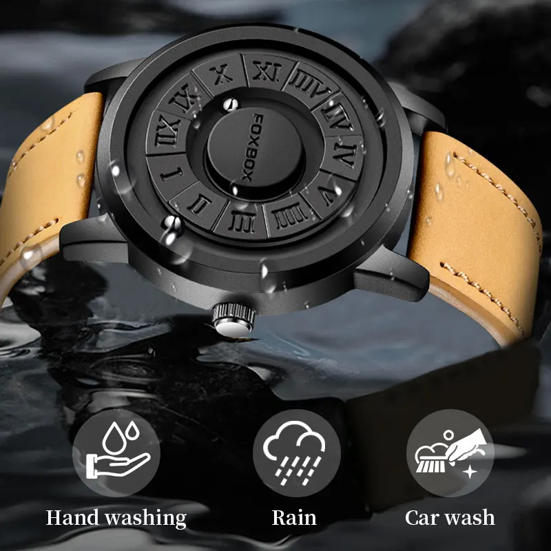 Fashion New Man Watch Creative Scrolling Pointer Magnetic Force Quartz Watch Genuine Leather Sport Men Watches Relogio Masculino