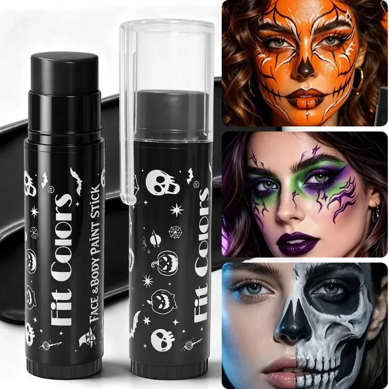 Halloween Black White Face Body Paint Stick Long-Lasting Smudge-Proof Facial Painting Cream for Christmas Carnival Stage Cosplay