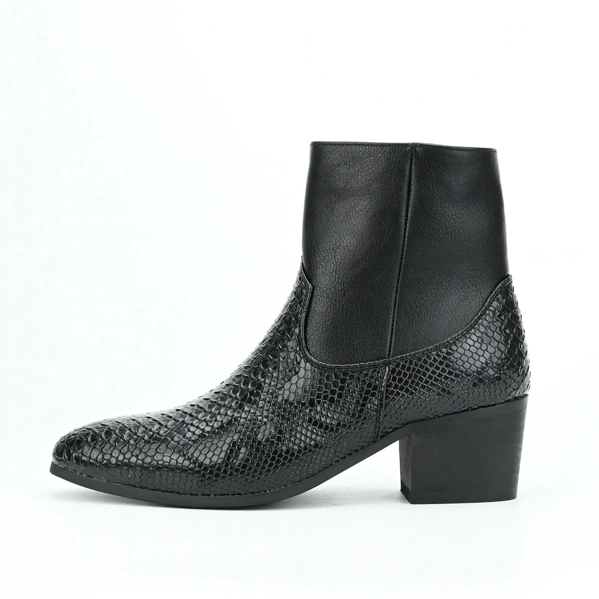 

Snake Grain Men Zipper Boots Fashionable Short Boots Chunky Heel Shoes