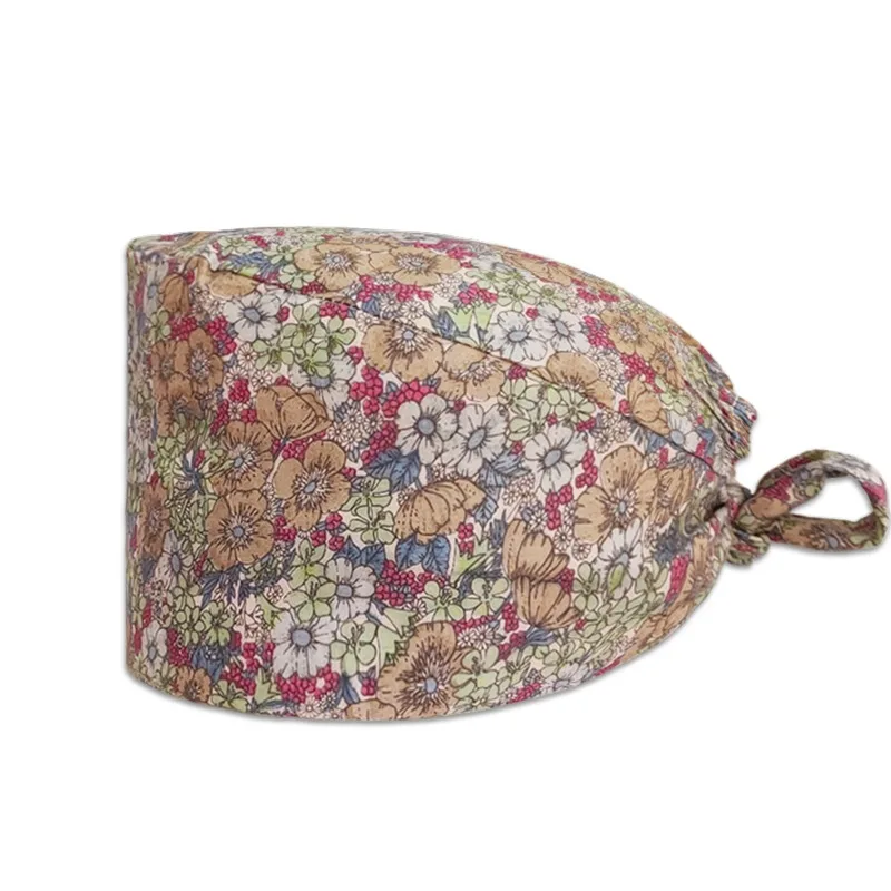 Gorro médico con estampado Floral para mujer, gorros médicos de algodón 100%, accesorios para enfermeras, para Hospital de mascotas, venta al por mayor