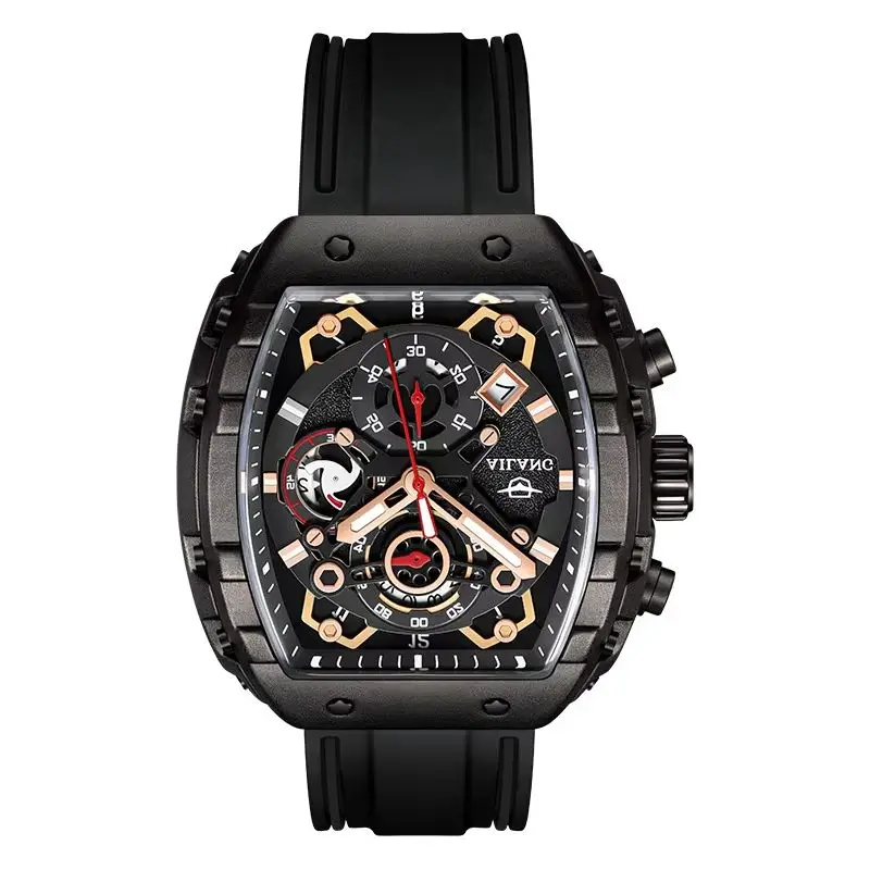 New Arrival Luxury Sports Fashion Ailang Chronograph Quartz Watch Barrel Silicone Water Resistant Strong Luminous Wristwatch