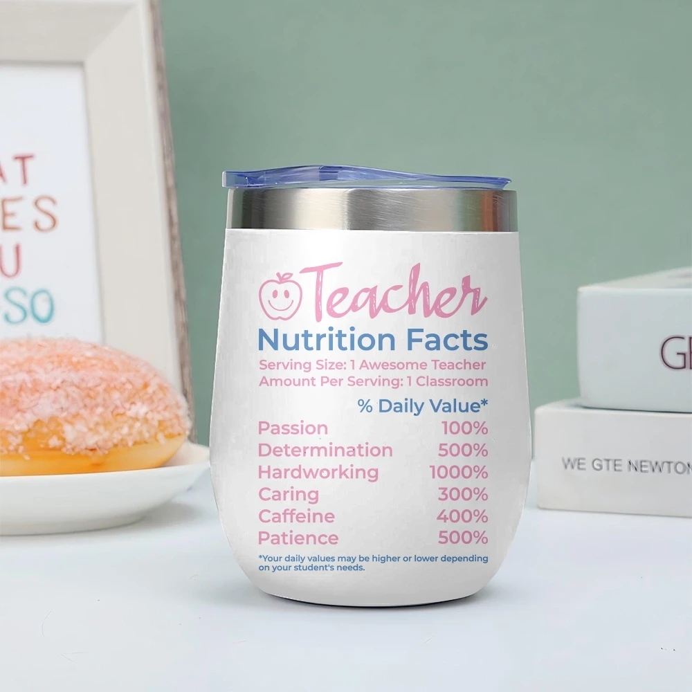 Teacher Nutrition Facts Vacuum Flasks 12oz Insulated Wine Tumbler Vacuum Coffee Mug Egg Shape Thermos Cup