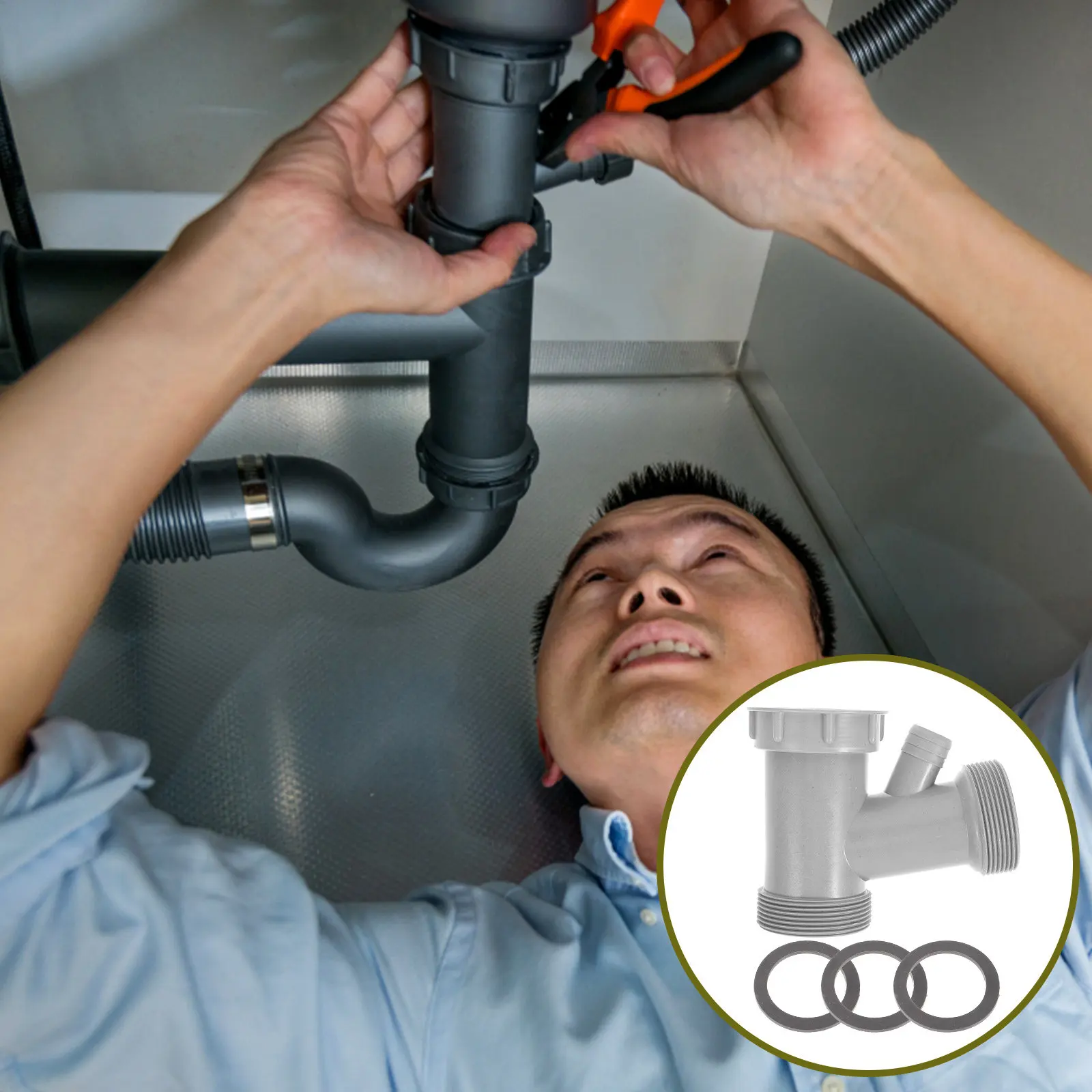 Sink Drain Pipe Adapter Large Four Way Connector Durable V Bend Odor Prevention Kitchen Sewer Branch Fitting