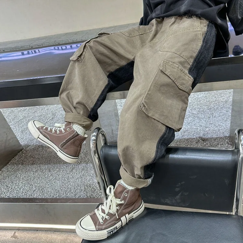 

Брюки-карго для мальчиков, весна-осень 2021, K-Fashion, свободный крой, стильные повседневные длинные джинсовые брюки для мальчиков-подростков