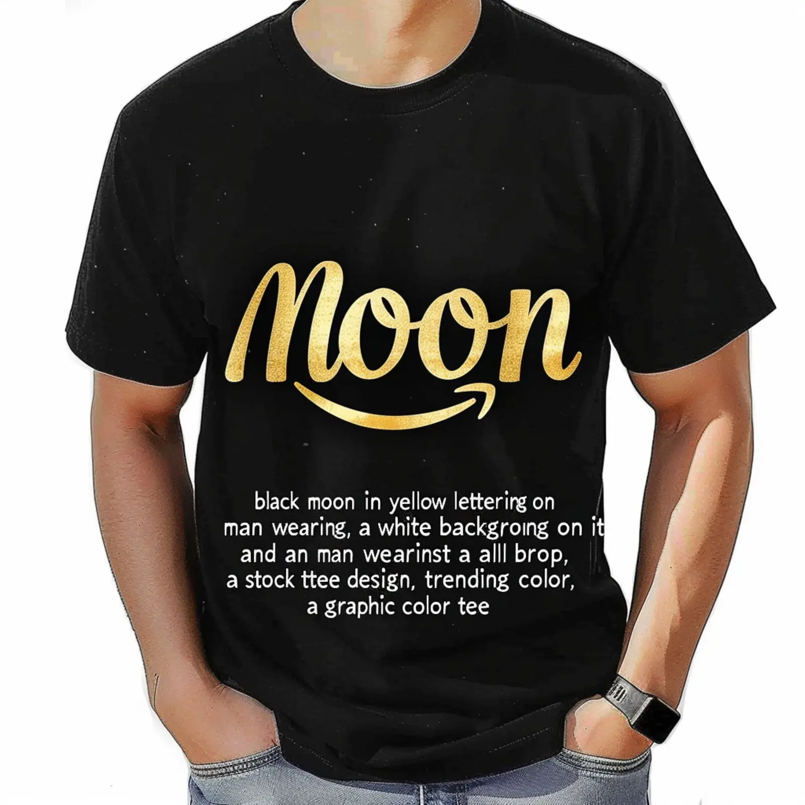 Stylish Moon Logo Black TShirt: Elevate Your Wardrobe with Trending Gold