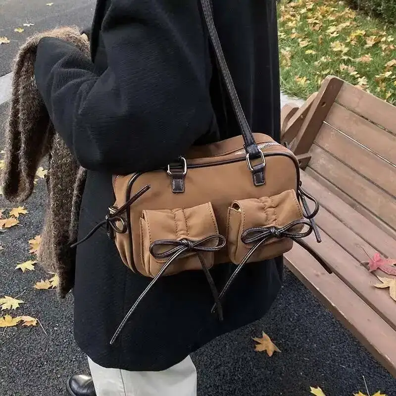 

Preppy Style Bow Pocket Underarm Bags Women Handbags Casual Shoulder Bag Y2k Aesthetic All Match Anime