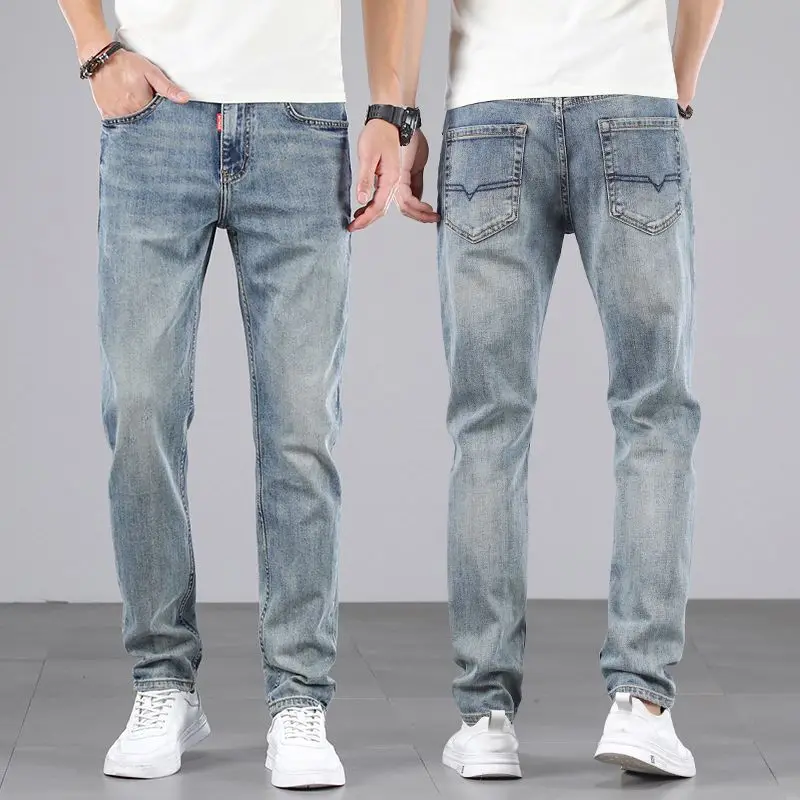 

Men's Clothing Spring and Autumn Jeans Straight-Leg Loose Trousers Trendy Washed All-Match Slim-Fit Stretch Loose Jeans