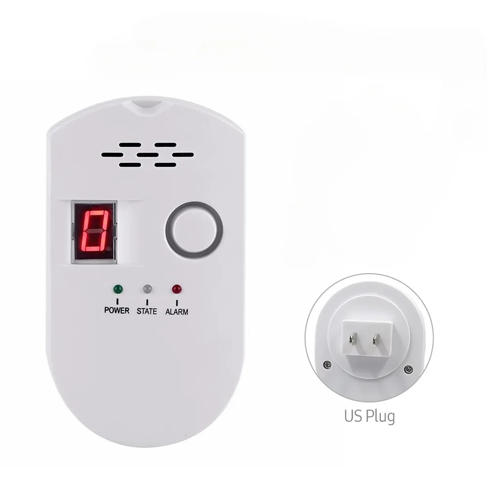 BRJ-502D Digital Natural Gas Detector High Sensitive Home Gas Alarm Combustible Gas Leak Monitor for Home Kitchen（US Plug）