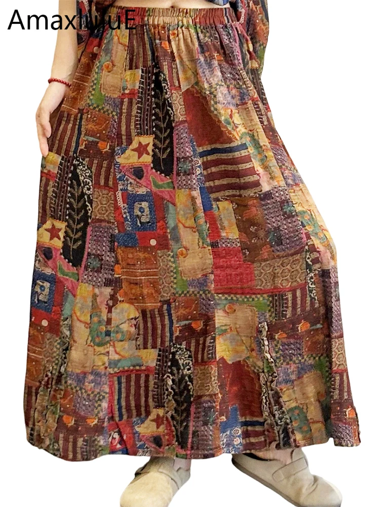 

Amax LuluE Summer Causal Vintage Skirts Womens Korean Design Luxury Cotton Linen Clothes Ladies Fashion Loose Classic Streetwear