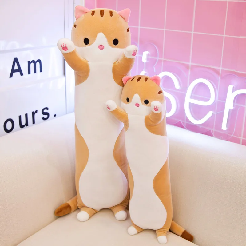 Adorável brinquedo de pelúcia em formato de gato longo, almofada crível, boneca de gatinho fofa, vende bem, brinquedos ...