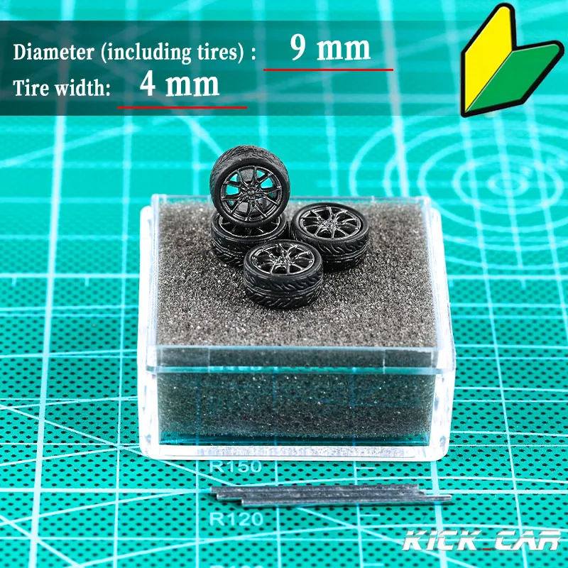 KICARMOD 1/64 ABS Grey Wheels With Rubber Tyre  Modified Parts Diameter 10mm For Model Car Racing Vehicle Toy Hotwheels Tomica