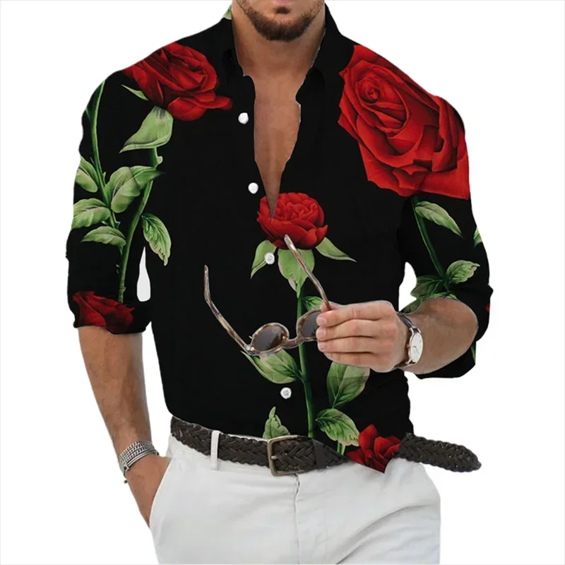 

Fashionable men's shirt 3D printed button up collar long sleeved oversized men's casual shirt XS-6XL high-quality 2024