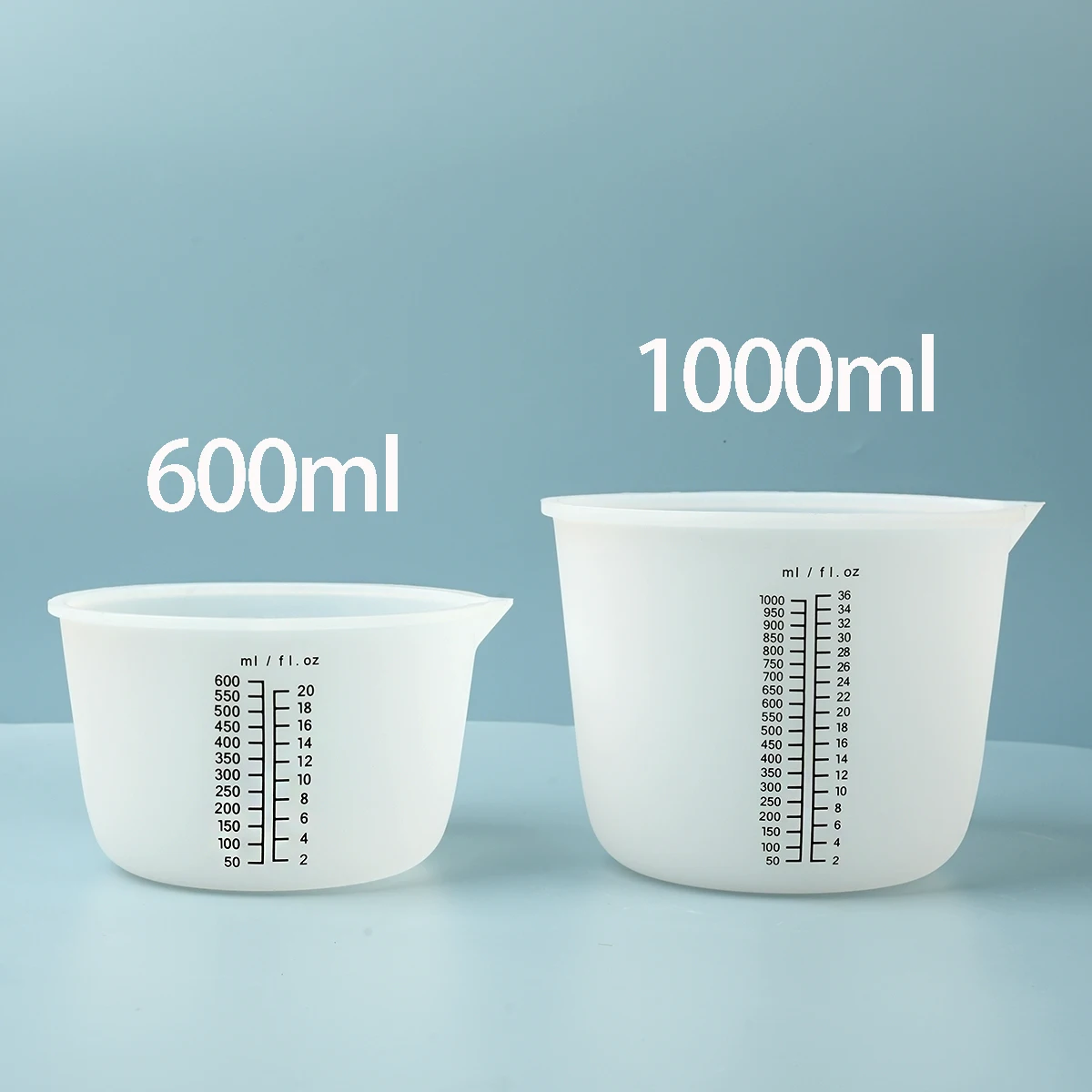 Silicone Measuring Cups 1000ml and 600ml Large Reusable Resin Measuring Cup Clear Mixing Pour Cups for Epoxy Casting Accessories