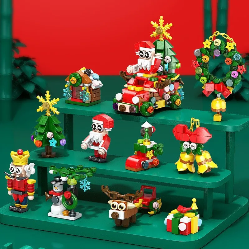 مجموعة بناء عيد الميلاد 8 في 1 - نموذج قطار سانتا والغزلان، مجموعة مكعبات بيت الثلج لقرية العطلات للأطفال بعمر 6 سنوات فما فوق #5