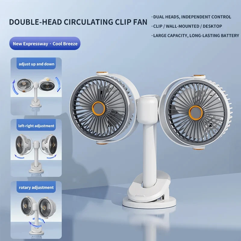 

2026 New Multifunctional Dual-Head Electric Fan, Portable USB Circulation Fan, Desktop Fan, Dormitory Wall-Mounted Mini Fan
