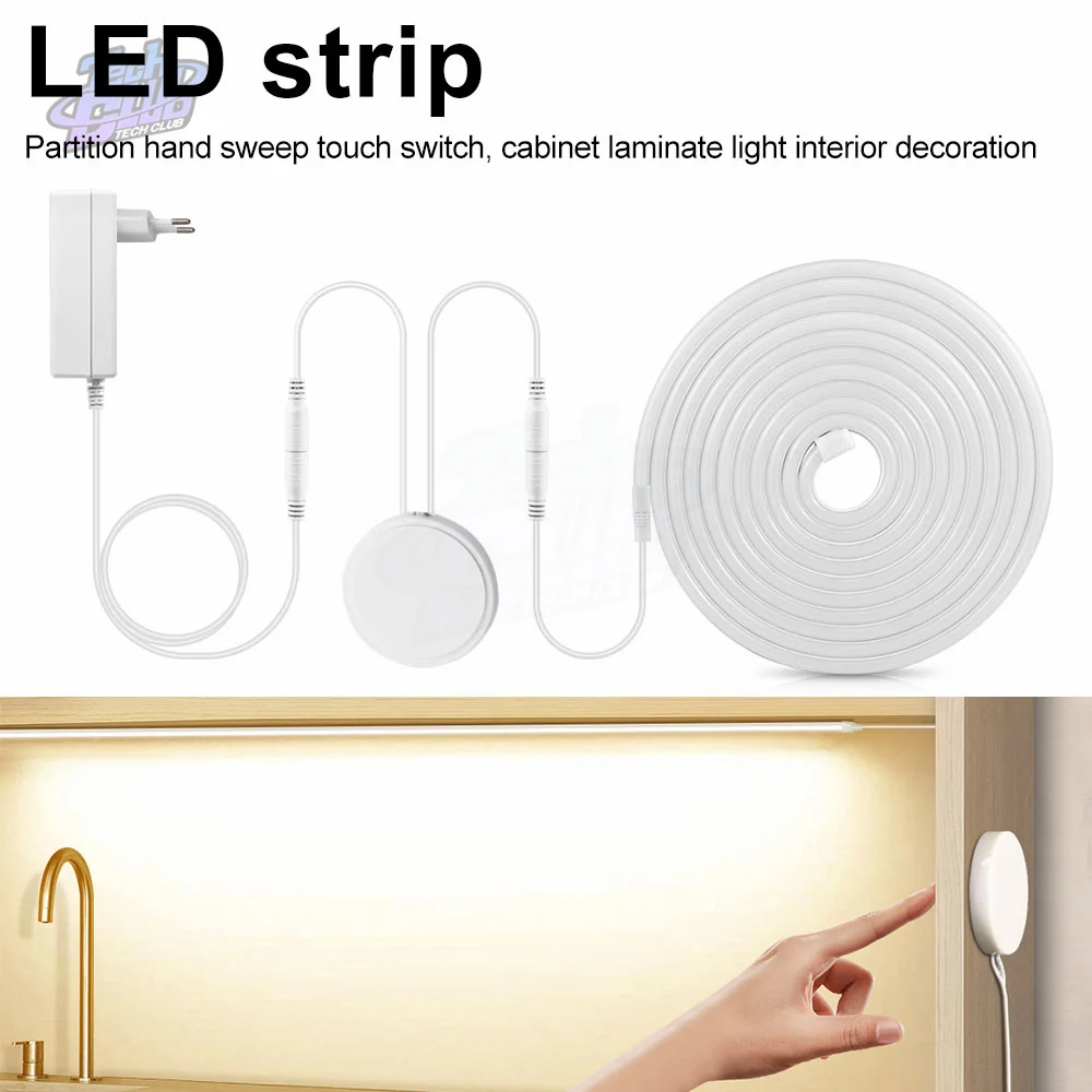 DC12V 1M/2M Penetrable Wood Hand Sweep Touch Sensor Lights LED Cabinet Kitchen Lamp For Closet Night Backlight Home Decoration