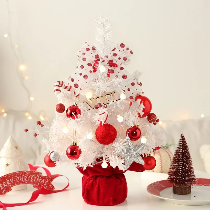 Christmas Decorations Red and White Rotating Music Box Desktop Mini Christmas Tree Decoration