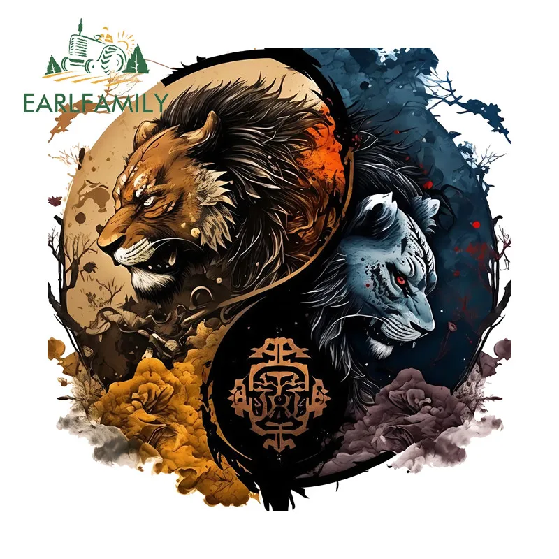EARLFAMILY Yinyang Tiger Japanese Car Sticker Motorcycle Surfboard Bumper Helmet Vinyl Waterproof Decals Scratch-Proof Car Goods