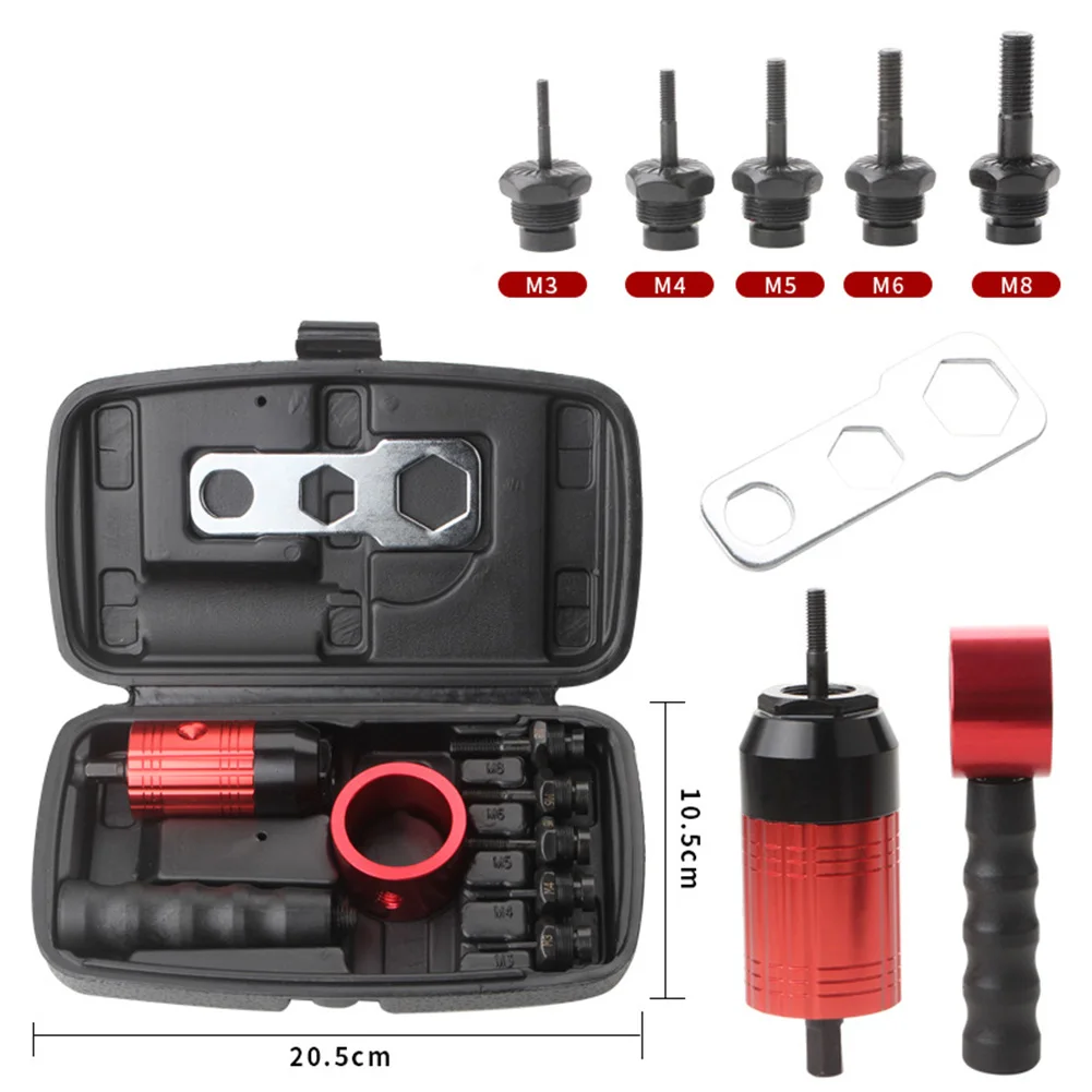 

1set Electric Rivet Tool Adapter Kit Cordless Drill Riveting Insert Nut Tool Kit For Mechanical Maintenance Repairs