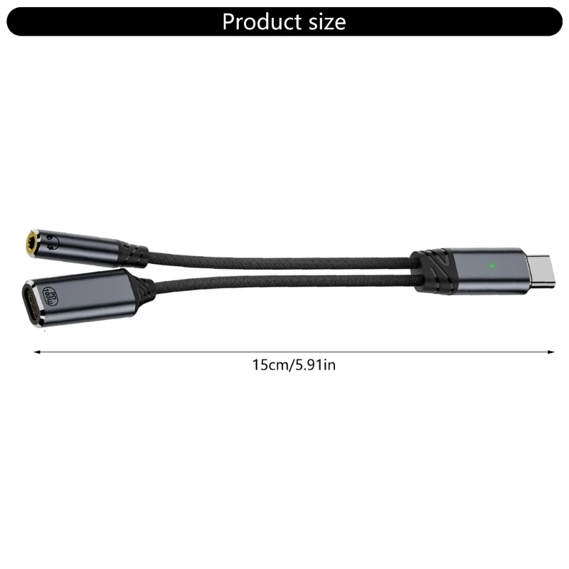 نوع التوافق العالي نوع C الفاصل كبل الشحن سلك الصوت للهاتف الذكي 15 سم D2RC