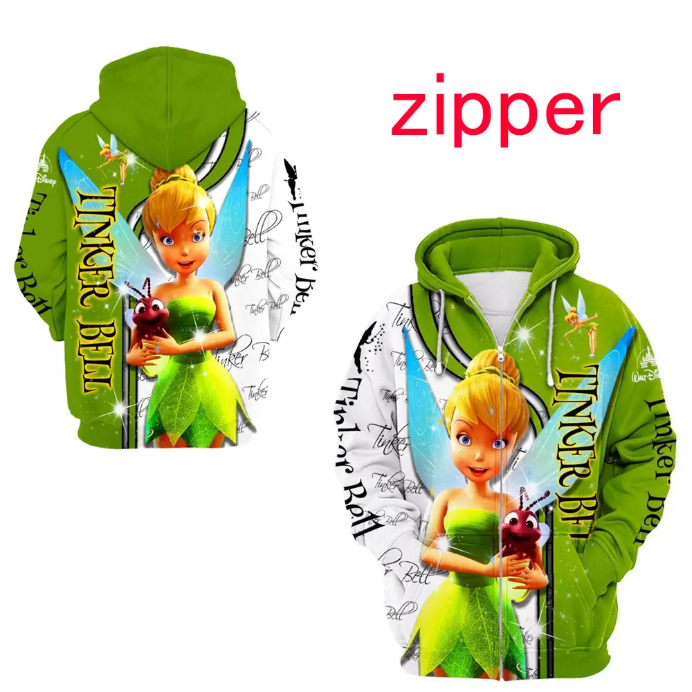 Spring and Autumn 3D Printing Tinker Bell New Men\'s Pullover Women\'s and Children\'s Cosplay Large Fashion Zipper Hoodie