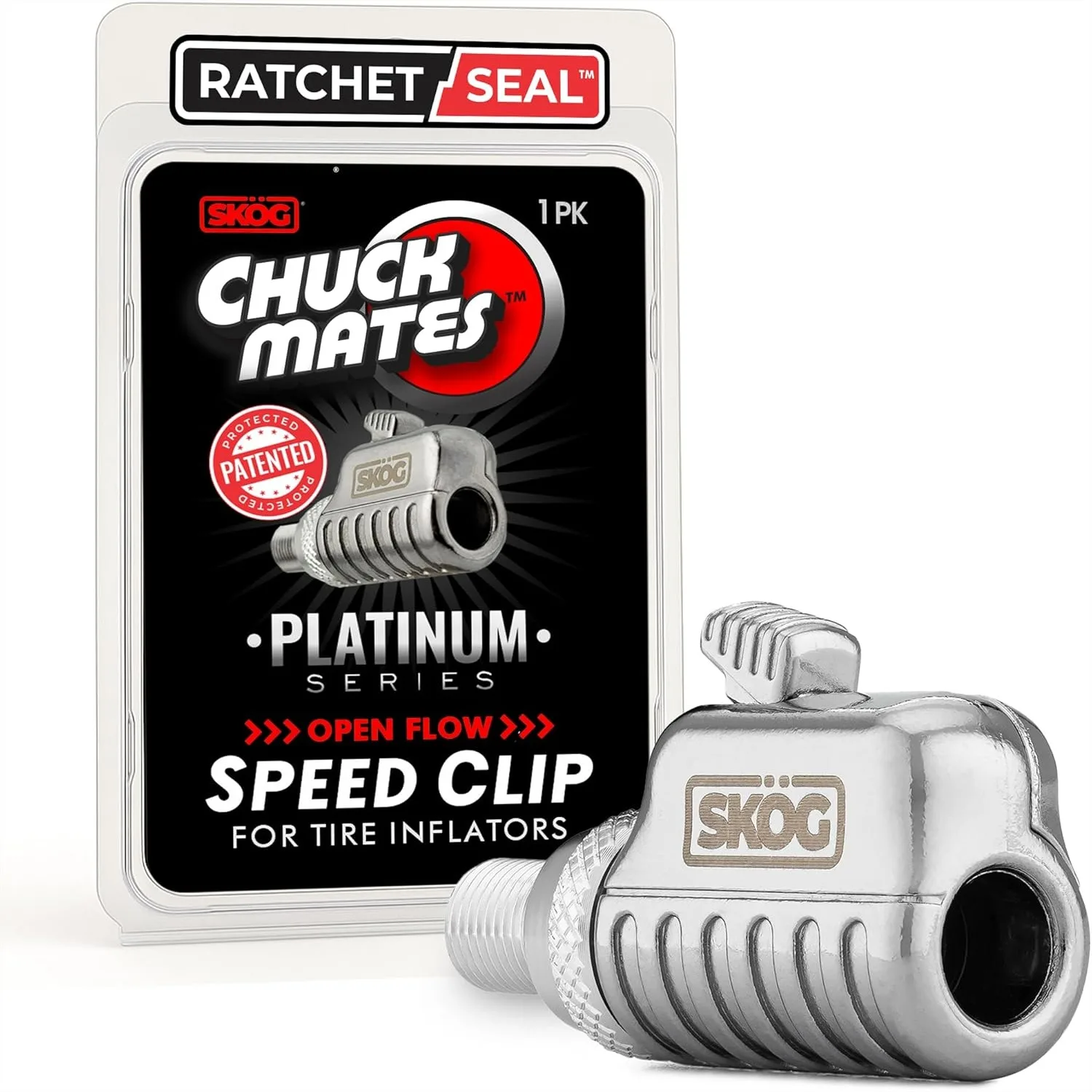

Tire Inflator Chuck with Patented RatchetSeal Quick-Connect Technology, Universal Schrader Valve Compatibility for Cars Bikes
