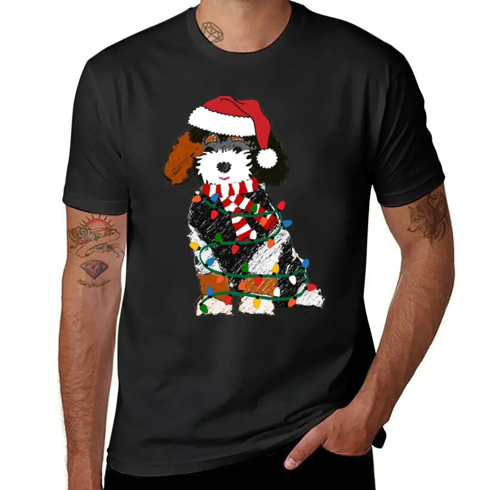 Bernedoodle Present Bernedoodle Decorated With Christmas Lights T-Shirt sublime blacks men workout shirt