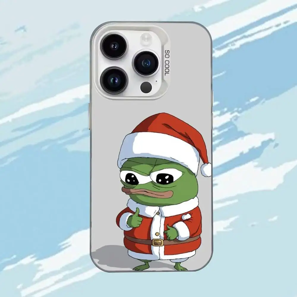 P-Pepe la coque de téléphone drôle grenouille pour iPhone 17,16,15,14,13,12,11,Mini,Pro,E,MAX blanc mat housse antichoc