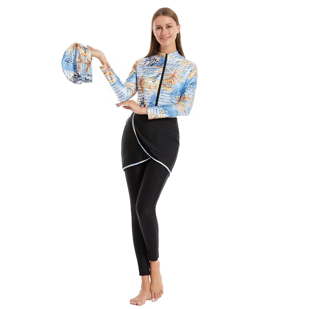 Swimwear Burkini muçulmano para mulheres, maiô completo modesto, saia muçulmana Hijab Wrap, traje de natação islâmico, 3pcs