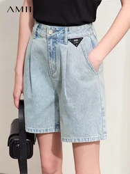 Amii Minimalism 2024 Summer New Denim Style Women Jeans Shorts Retro Washed A-line Loose Casual Basics Female Pants 12422137