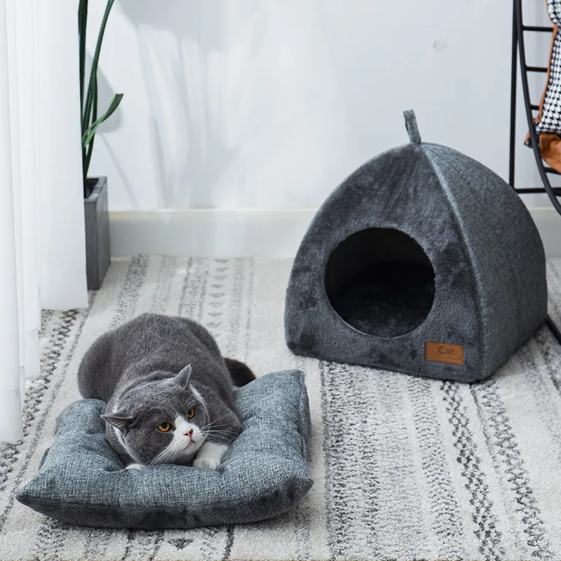 Cozy Cartoon Cat Cave Bed, Keep Your Kitten Warm And Snug In This Cute Pet House