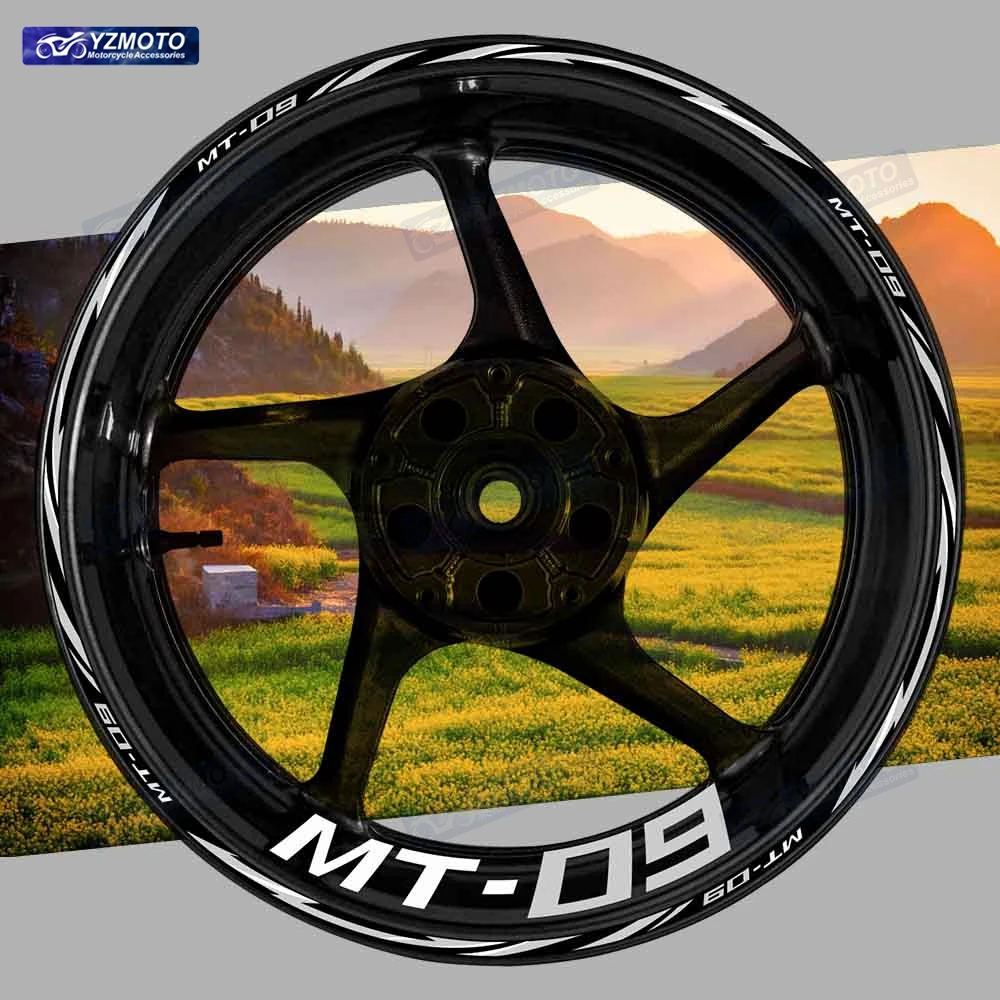 

Для MT-09 MT09 гоночный мотоцикл 17-дюймовая наклейка на переднее и заднее колесо в полоску, декоративная светоотражающая водонепроницаемая наклейка на обод