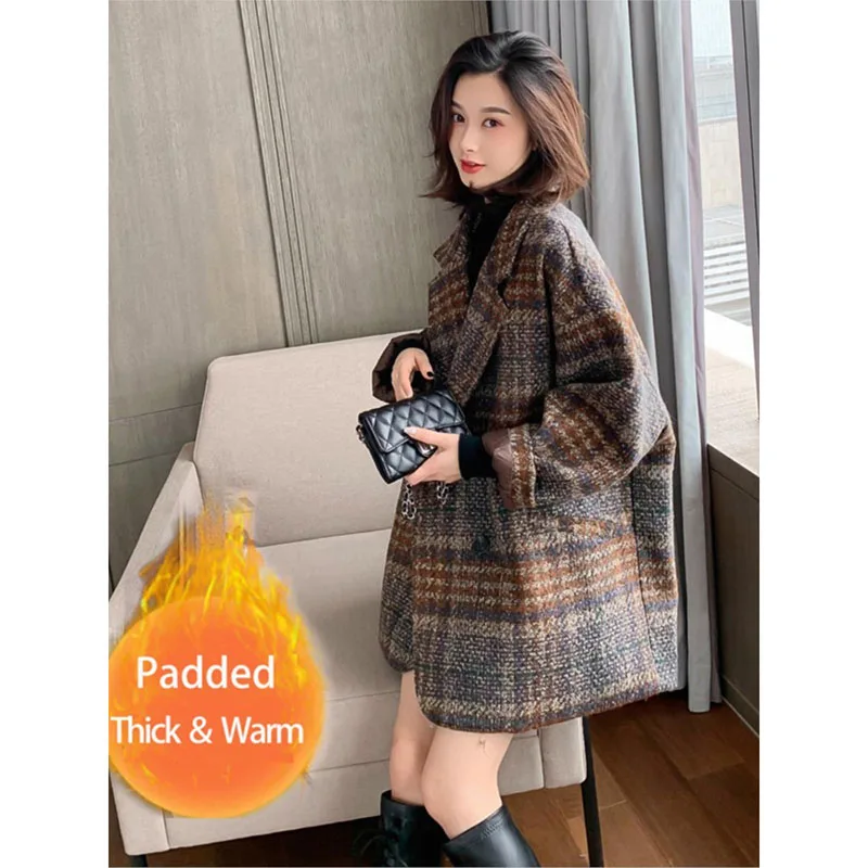 

Bella philosophy Winter Korean Overcoat Women Vintage Woolen Loose Coats female Double Breasted Turn-down Collar Overcoat