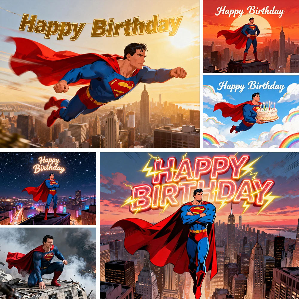 Decoración para fiesta temática de superhéroes, fondo de Superman, suministros para fiesta de cumpleaños de niños, pancarta, accesorios para fotografía