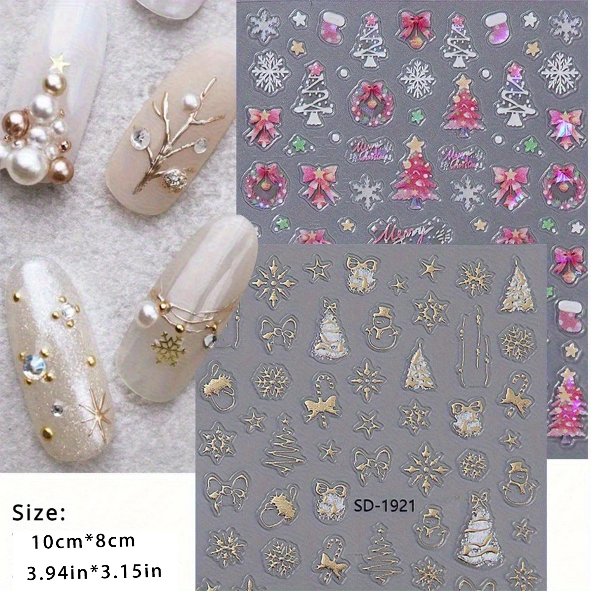 2pcs Christmas snowflake nail stickers, easy to apply for nail decoration DIY, gifts, party and wedding makeup styling