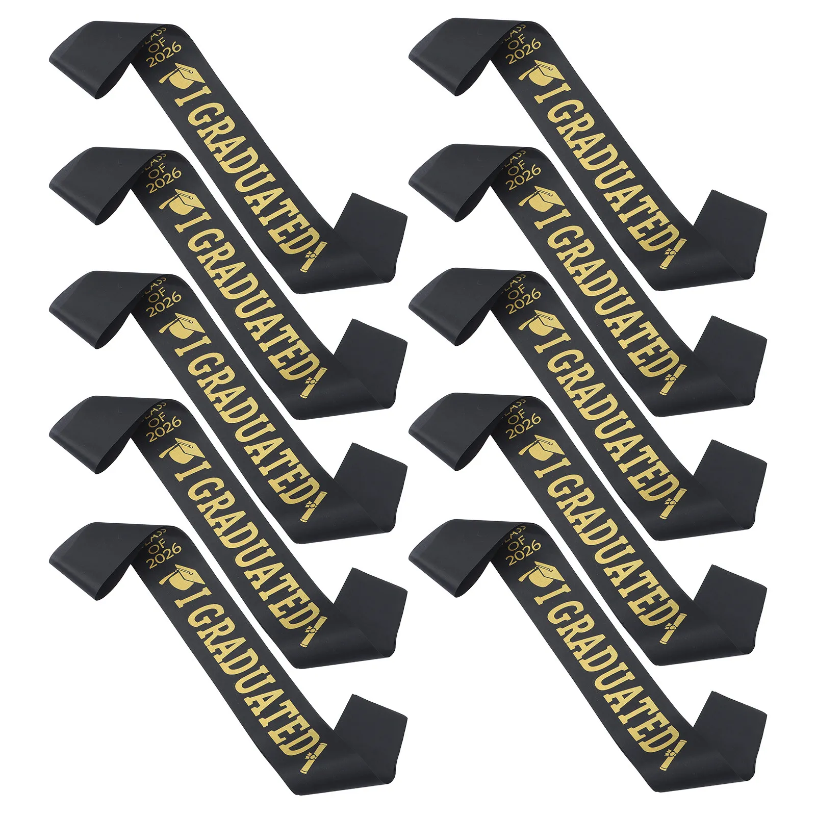 10Pcs Class of 2026 Black Satin Graduation Sash Grad Party Favors Graduation Decorations Senior Cheer Sash Grad Photo Props Set