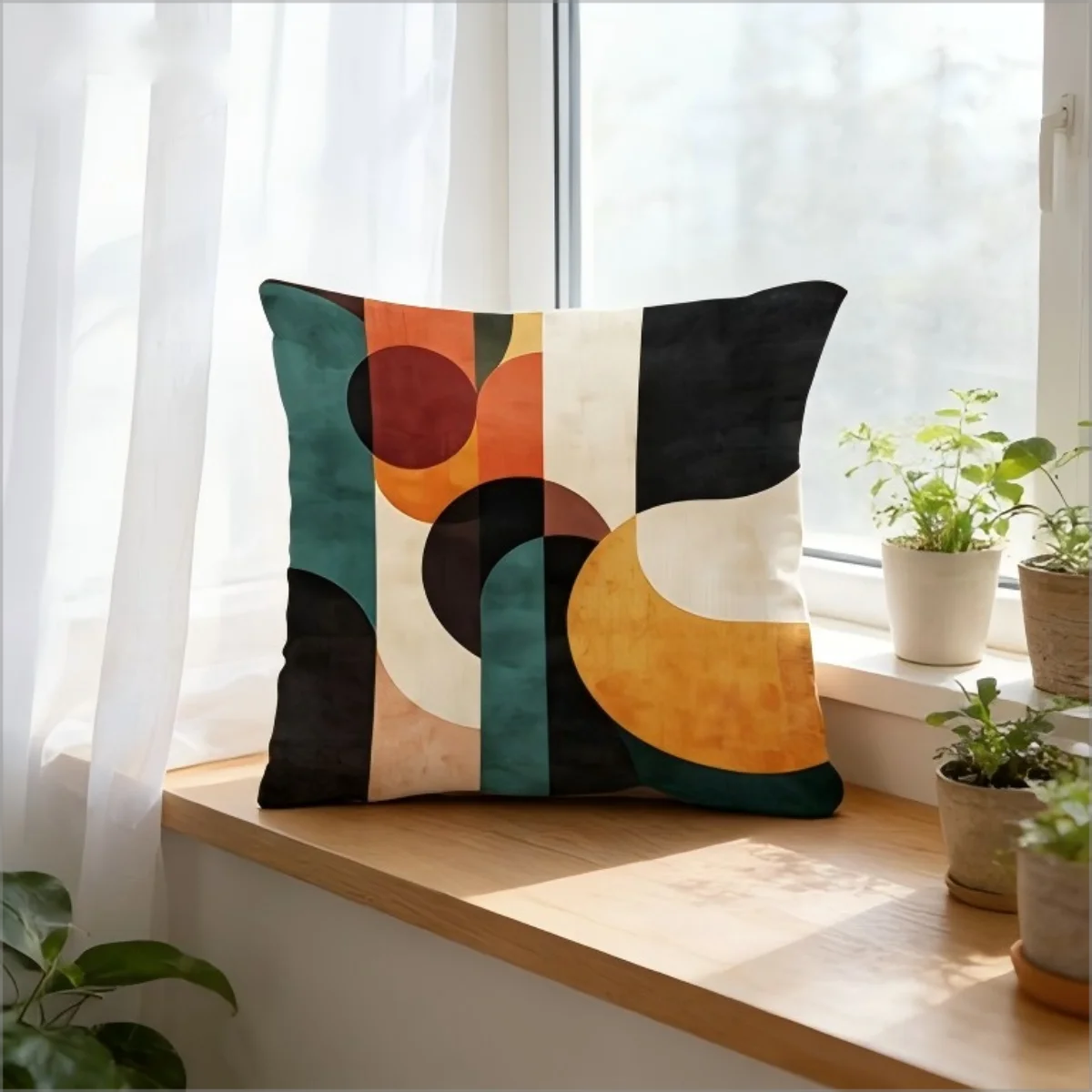 Mid Century Modern Geometric Pillow Cover Boho Abstract Arch Print Retro Linen Texture Cushion Case for Sofa Couch Home Decor