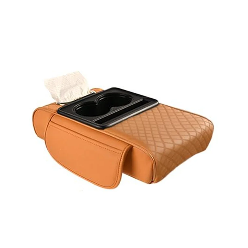 

Car Armrest Box Heightening Cushion With Cup Holder Tissue Box Side Storage Pocket For Auto Interior Arm Rest Cover
