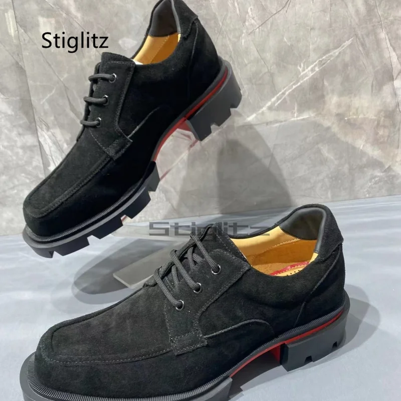 Black Cow Suede Lace-Up Men's Shoes Business Dress Wedding Shoes Genuine Leather Men Casual Spring Moccasin Male Work Shoes