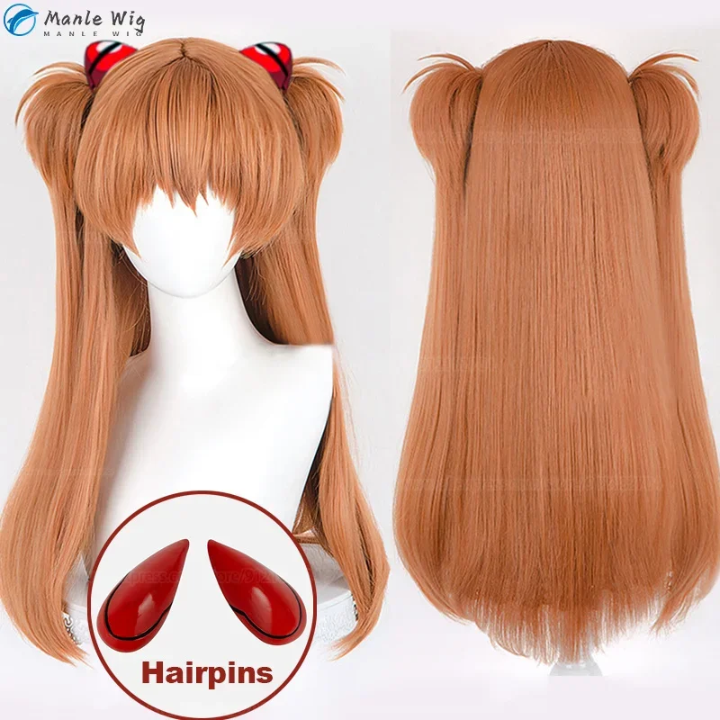 Hoge Kwaliteit Roodbruine Asuka Langley Soryu Cosplay Pruik Anime Eva Pruiken Met 2 Paardenstaart Clips Hittebestendige Pruiken Gratis Pruik Cap