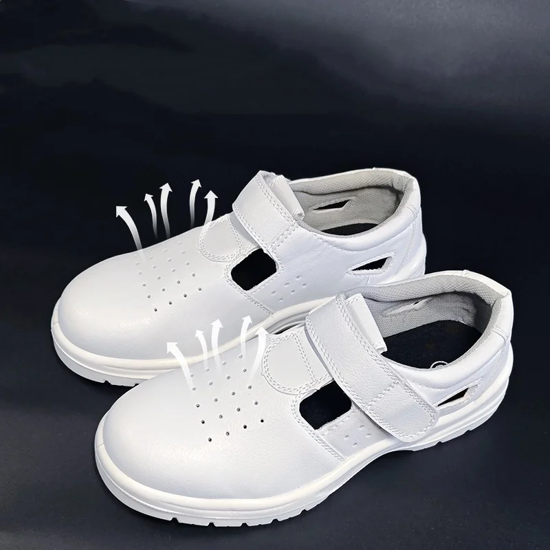 large size men leisure breathable steel toe cap work shoes soft leather tooling security sandals summer worker safety boots mans