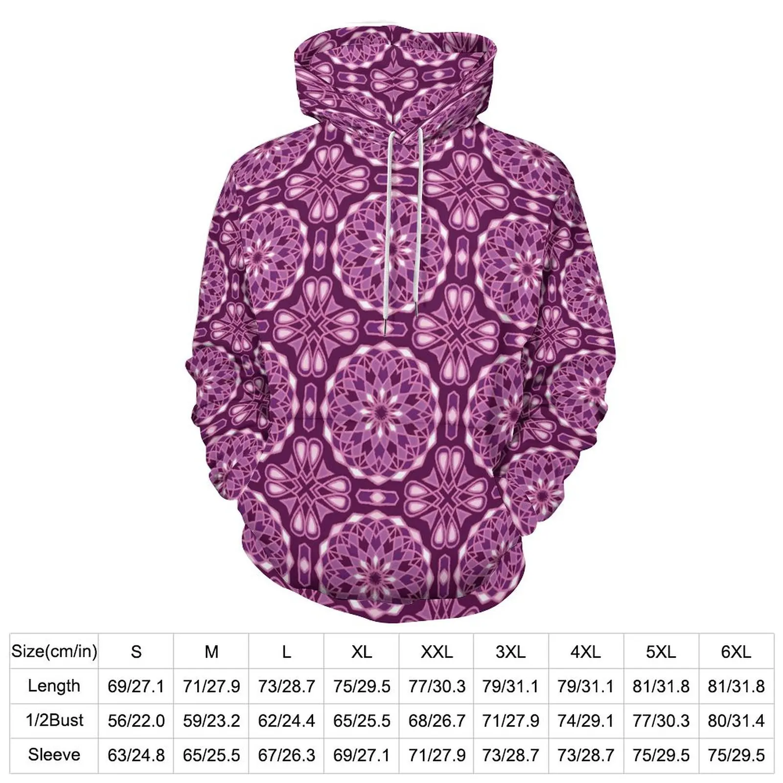 Purple Mandala Hoodies Vintage Floral Print Hip Hop Casual Pullover Hoodie Long Sleeve Y2k Hooded Sweatshirts Birthday Present