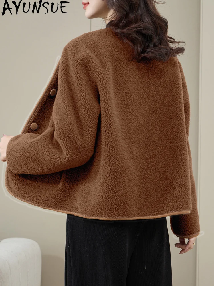 AYUNSUEขนสัตว์ธรรมชาติ 100% เสื้อแจ็คเก็ตสตรี 2025 ฤดูใบไม้ร่วงฤดูหนาวเม็ดLamb Fur Jacketเสื้อผ้าผู้หญิงคุณภาพสูงRopa Para Mujer