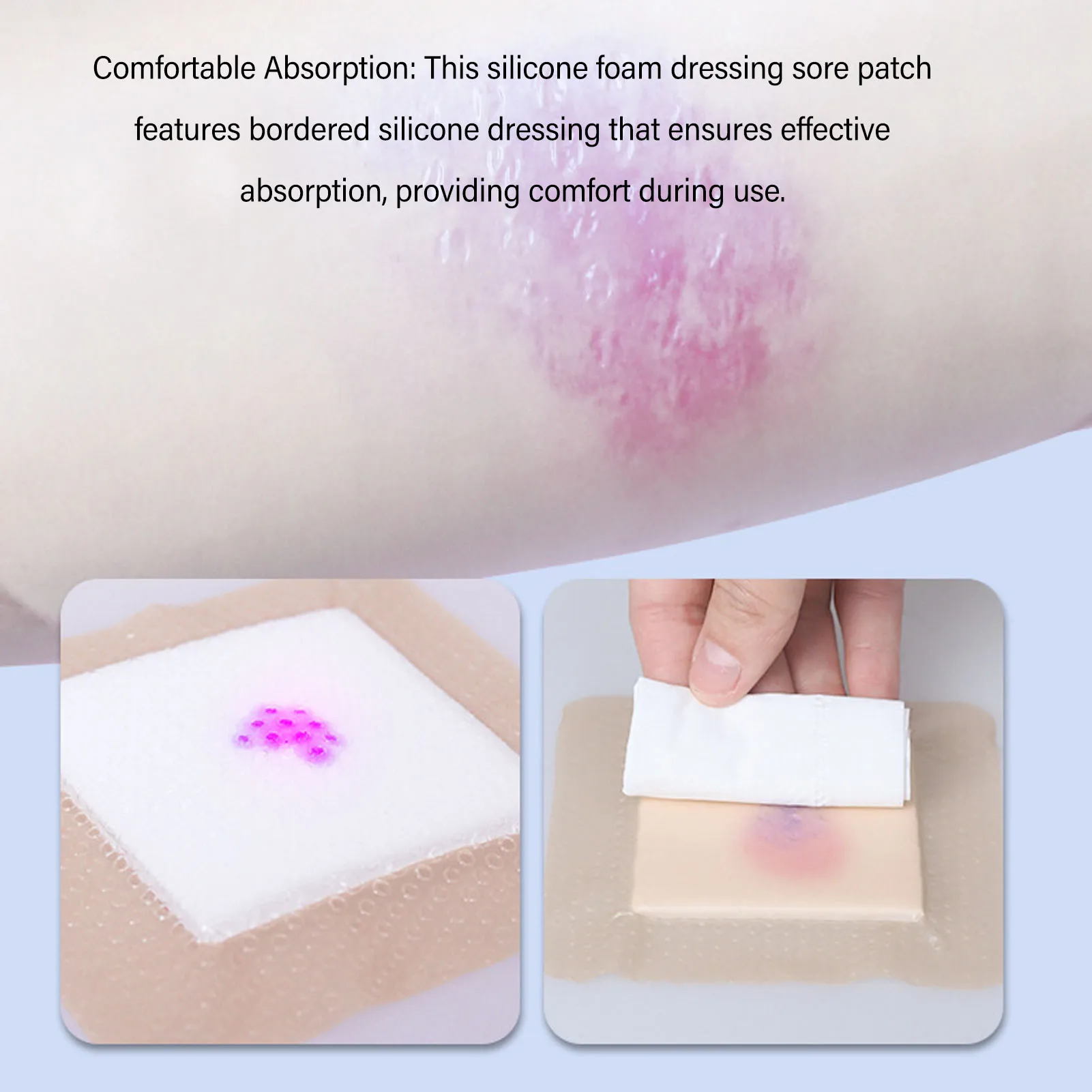 4Pcs Pressure Sore Patch 18x18cm Waterproof Border Silicone Foam Dressing Breathable Self Adhesive Anti Bedsore for Elderly