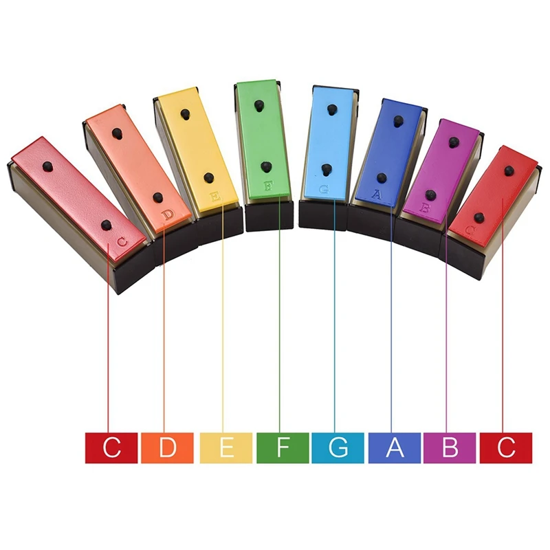 Hot 8-Note Xylophone Colorful Glockenspiel Removable Rainbow Color Metal Plates Resonator with Plastic Mallets Green Case