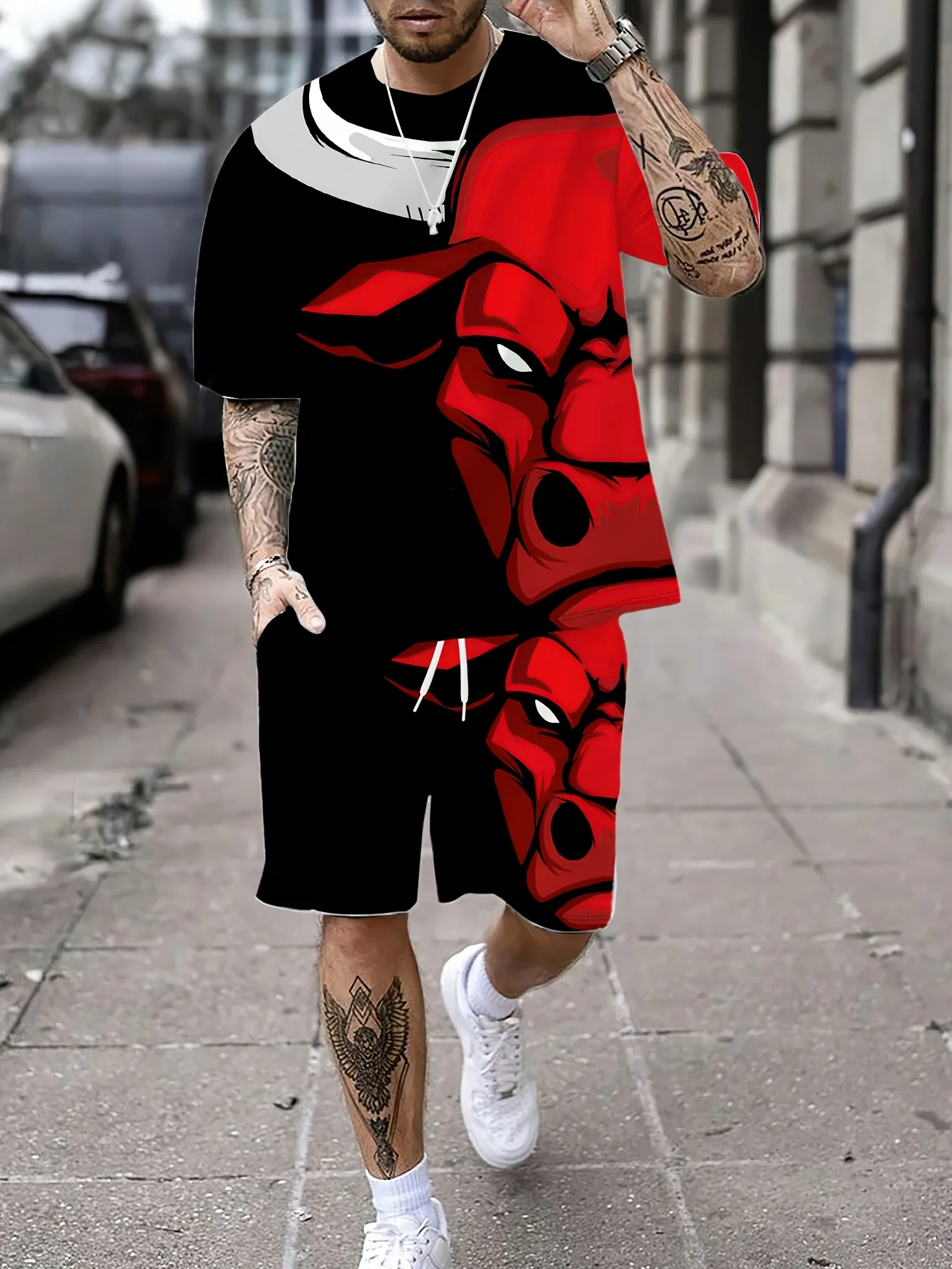 El nuevo traje de verano 2025 para hombre, conjunto de camiseta y pantalones cortos de poliéster con estampado 3D, informal, a la moda, lavable a máquina, cómodo