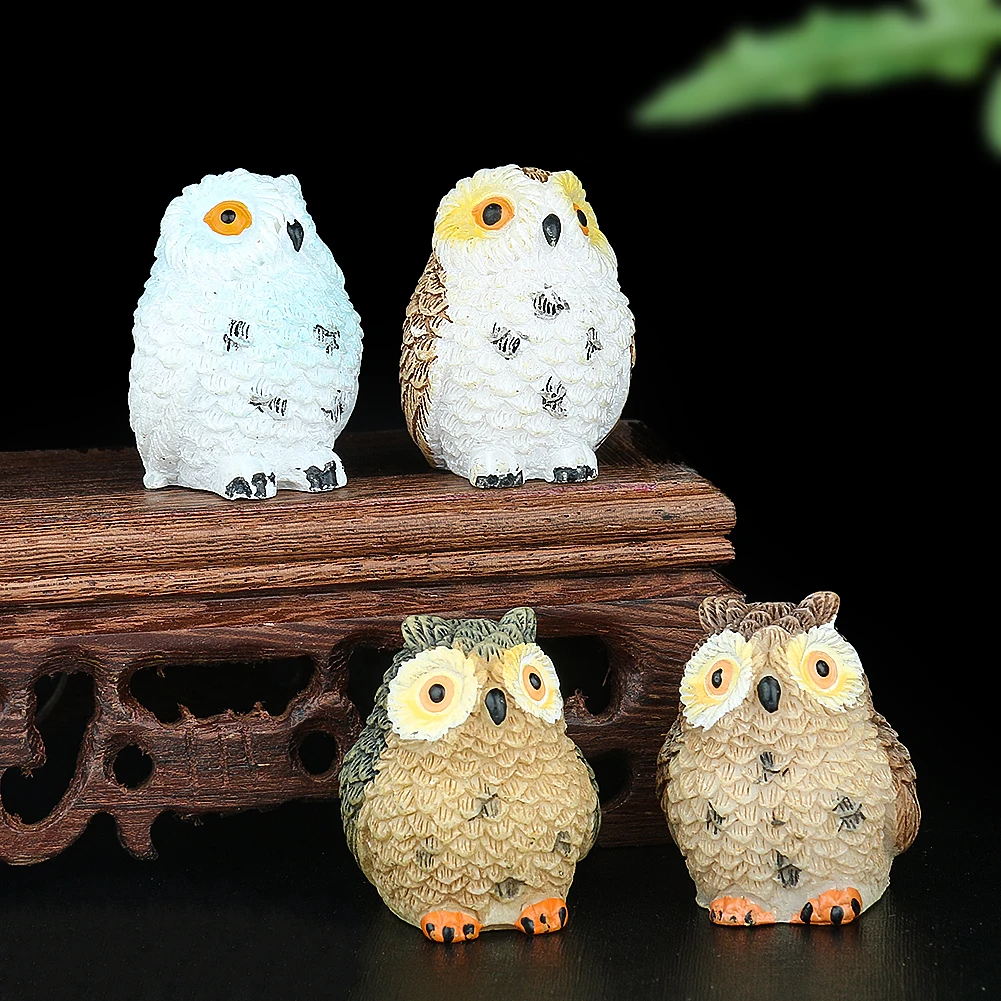 

Miniaturw Owl Figurines Resin Bird of Minerva Model Home Crafts Micro Landscape Potted Ornaments Noctua Decoration for Desk Car